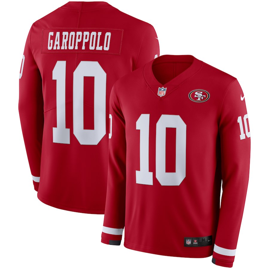 Men's 49ers #10 Jimmy Garoppolo Red Team Color Men's Stitched NFL Limited Therma Long Sleeve JerseyC Men's 49ers #10 Jimmy Garoppolo Red Team Color Men's Stitched NFL Limited Therma Long Sleeve JerseyC
