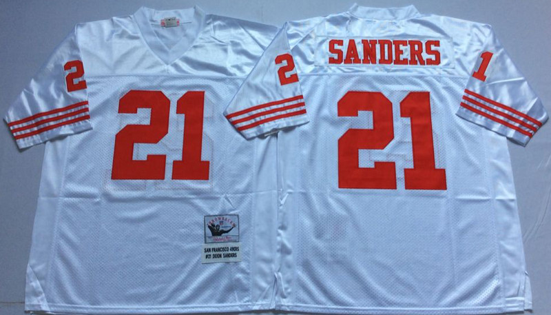 Mitchell And Ness 49ers #21 deion sanders white Men's Throwback Stitched NFL Jersey Mitchell And Ness 49ers #21 deion sanders white Men's Throwback Stitched NFL Jersey