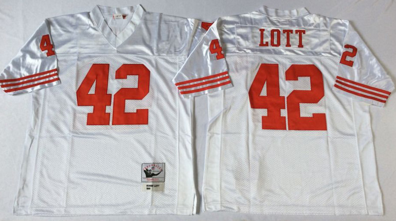 Mitchell And Ness 49ers #42 Ronnie Lott white Men's Throwback Stitched NFL Jersey Mitchell And Ness 49ers #42 Ronnie Lott white Men's Throwback Stitched NFL Jersey