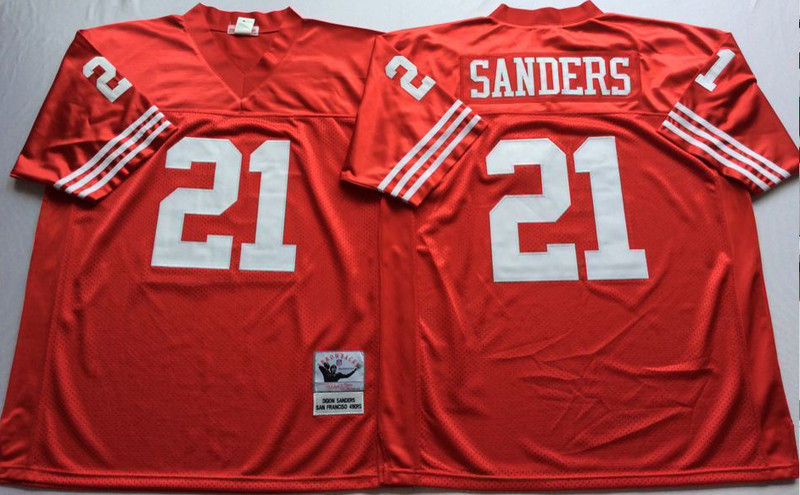 Mitchell And Ness 49ers #21 deion sanders red Men's Throwback Stitched NFL Jersey Mitchell And Ness 49ers #21 deion sanders red Men's Throwback Stitched NFL Jersey