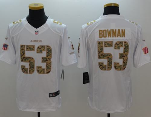 Nike 49ers #53 NaVorro Bowman White Men's Stitched NFL Limited Salute to Service Jersey Nike 49ers #53 NaVorro Bowman White Men's Stitched NFL Limited Salute to Service Jersey