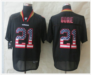 New San Francisco 49ers #21 Frank Gore USA Flag Fashion Black Elite Jerseys