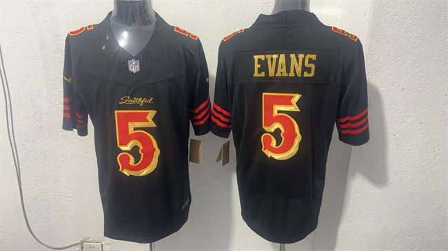 Men's San Francisco 49ers #5 Mike Evans Black Gold 2026 F.U.S.E. “Rivalries” Vapor Limited Stitched Football Jersey
