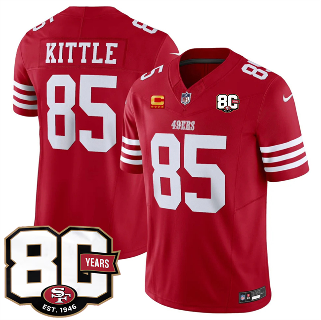 Men's San Francisco 49ers #85 George kittle Red 80th Anniversary Patch And 4-Star C Patch 2026 F.U.S.E. Vapor Untouchabl2026 F.U.S.E. Vapor Untouchable Limited Stitched Football Jersey Men's San Francisco 49ers #85 George kittle Red 80th Anniversary Patch And 4-Star C Patch 2026 F.U.S.E. Vapor Untouchabl2026 F.U.S.E. Vapor Untouchable Limited Stitched Football Jersey