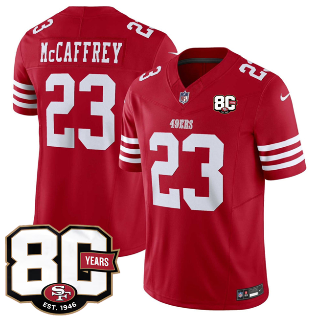 Men's San Francisco 49ers #23 Christian McCaffrey Red 80th Anniversary Patch 2026 F.U.S.E. Vapor Untouchabl2026 F.U.S.E. Vapor Untouchable Limited Stitched Football Jersey Men's San Francisco 49ers #23 Christian McCaffrey Red 80th Anniversary Patch 2026 F.U.S.E. Vapor Untouchabl2026 F.U.S.E. Vapor Untouchable Limited Stitched Football Jersey