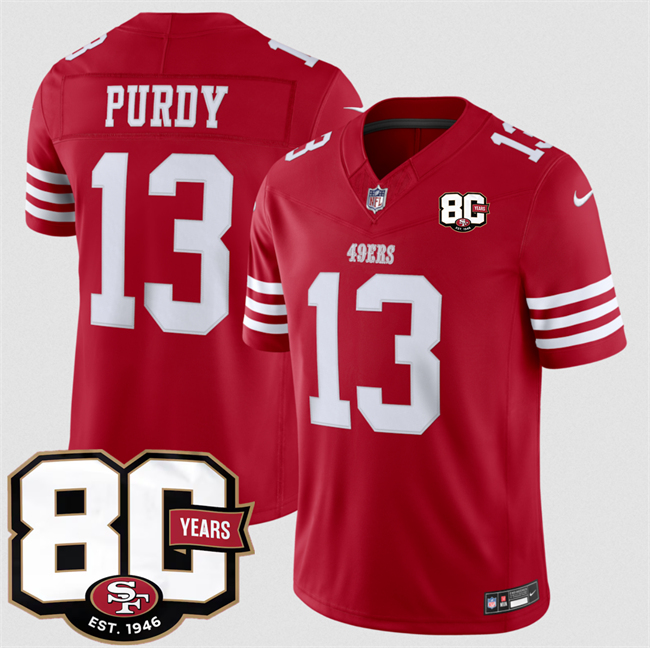 Men's San Francisco 49ers #13 Brock Purdy Red 80th Anniversary Patch 2026 F.U.S.E. Vapor Untouchabl2026 F.U.S.E. Vapor Untouchable Limited Stitched Football Jersey Men's San Francisco 49ers #13 Brock Purdy Red 80th Anniversary Patch 2026 F.U.S.E. Vapor Untouchabl2026 F.U.S.E. Vapor Untouchable Limited Stitched Football Jersey