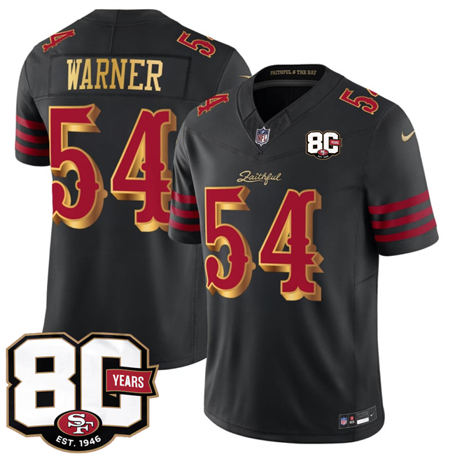 Men's San Francisco 49ers #54 Fred Warner Black 80th Anniversary Patch “Rivalries” 2026 F.U.S.E. Vapor Untouchabl Limited Stitched Football Jersey