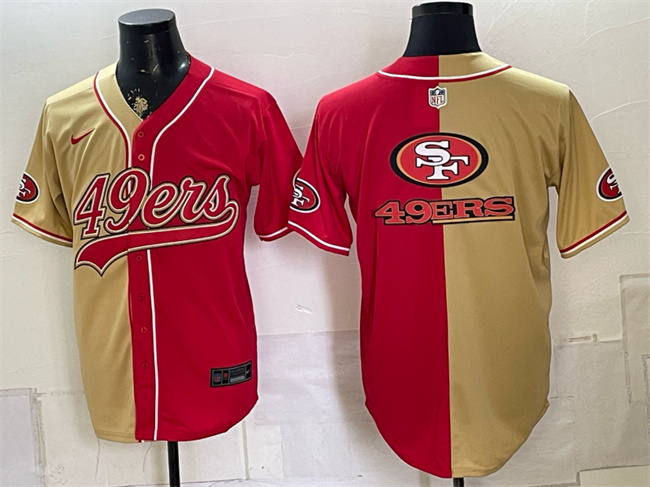 Men's San Francisco 49ers Team Big Logo Gold Red Split Stitched Jersey