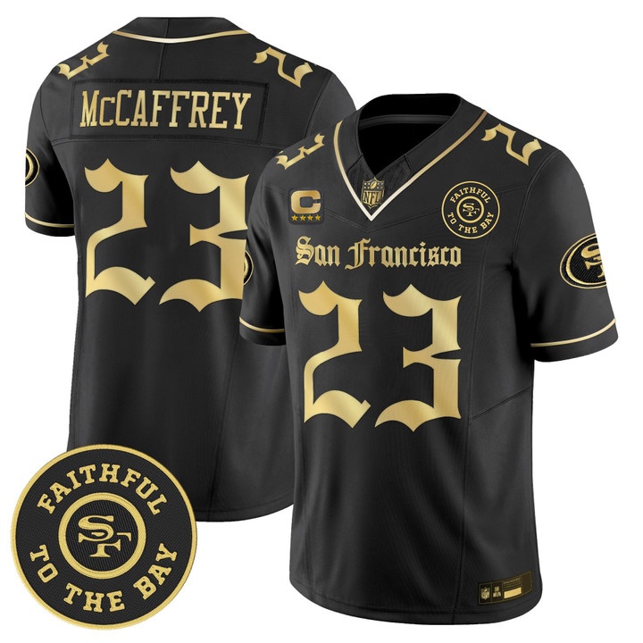 Men's San Francisco 49ers #23 Christian McCaffrey 'Gothic Edition' Black Gold Vapor Limited Jersey