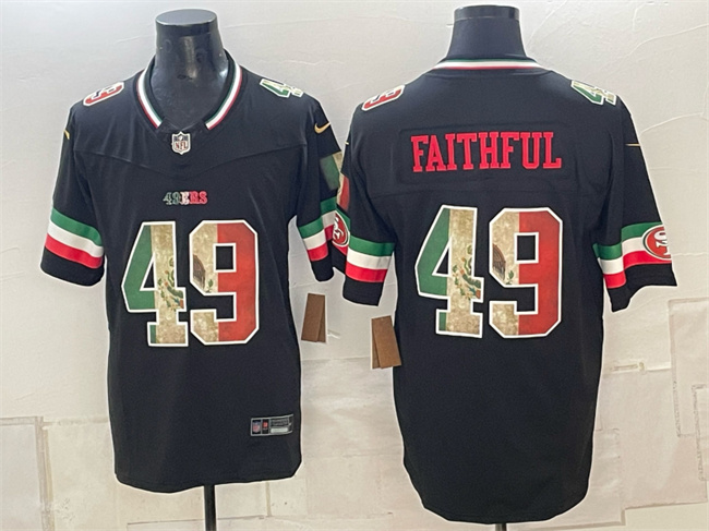 Men's San Francisco 49ers #49 Faithful Black 2025 F.U.S.E. Mexico Vapor Limited Stitched Football Jersey Men's San Francisco 49ers #49 Faithful Black 2025 F.U.S.E. Mexico Vapor Limited Stitched Football Jersey