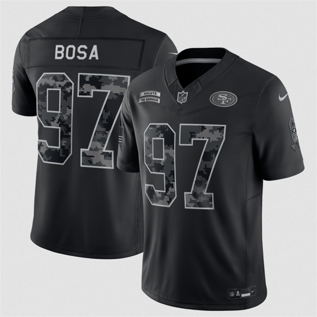 Men's San Francisco 49ers #97 Nick Bosa Black F.U.S.E. 2026 Salute to Service Limited Stitched Football Jersey Men's San Francisco 49ers #97 Nick Bosa Black F.U.S.E. 2026 Salute to Service Limited Stitched Football Jersey