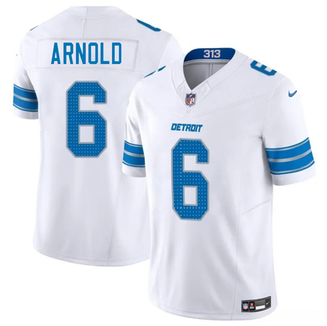 Men's Detroit Lions #6 Terrion Arnold White 2025 F.U.S.E. Vapor Limited Stitched Jersey Men's Detroit Lions #6 Terrion Arnold White 2025 F.U.S.E. Vapor Limited Stitched Jersey