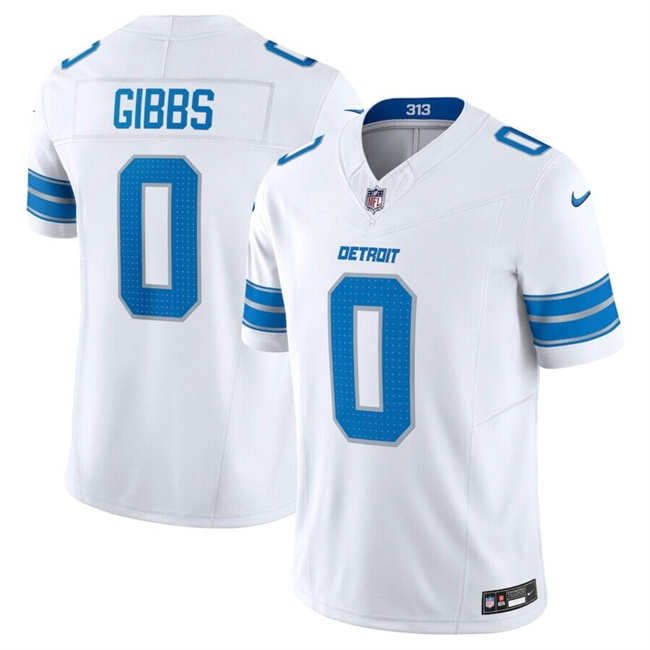 Men's Detroit Lions #0 Jahymr Gibbs White 2025 F.U.S.E. Vapor Limited Stitched Jersey Men's Detroit Lions #0 Jahymr Gibbs White 2025 F.U.S.E. Vapor Limited Stitched Jersey
