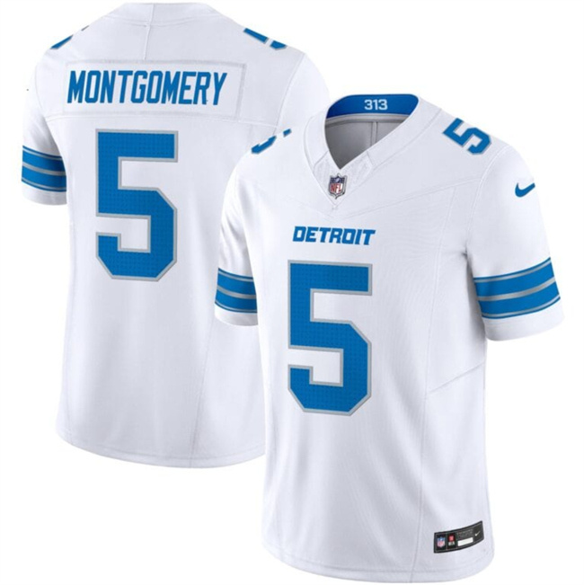 Men's Detroit Lions #5 David Montgomery White 2024 F.U.S.E. Vapor Limited Stitched Jersey Men's Detroit Lions #5 David Montgomery White 2024 F.U.S.E. Vapor Limited Stitched Jersey