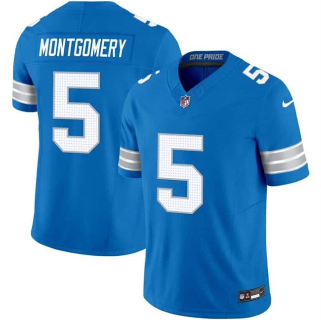Men's Detroit Lions #5 David Montgomery Blue 2024 F.U.S.E. Vapor Limited Stitched Jersey Men's Detroit Lions #5 David Montgomery Blue 2024 F.U.S.E. Vapor Limited Stitched Jersey
