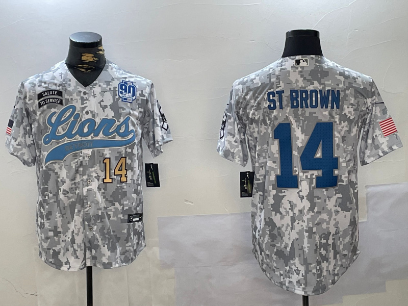 Men's Detroit Lions #14 Amon-Ra St. Brown 2024 Arctic Camo Salute To Service Stitched Baseball Jersey 6 Men's Detroit Lions #14 Amon-Ra St. Brown 2024 Arctic Camo Salute To Service Stitched Baseball Jersey 6