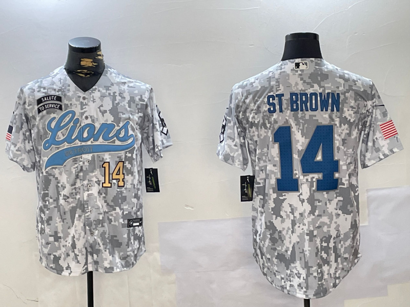 Men's Detroit Lions #14 Amon-Ra St. Brown 2024 Arctic Camo Salute To Service Stitched Baseball Jersey 2 Men's Detroit Lions #14 Amon-Ra St. Brown 2024 Arctic Camo Salute To Service Stitched Baseball Jersey 2