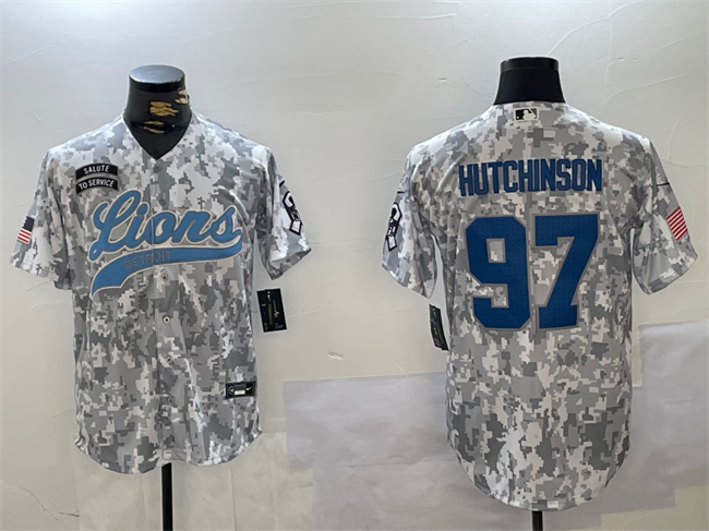 Men's Detroit Lions #97 Aidan Hutchinson 2024 Arctic Camo Salute To Service Stitched Baseball Jersey Men's Detroit Lions #97 Aidan Hutchinson 2024 Arctic Camo Salute To Service Stitched Baseball Jersey