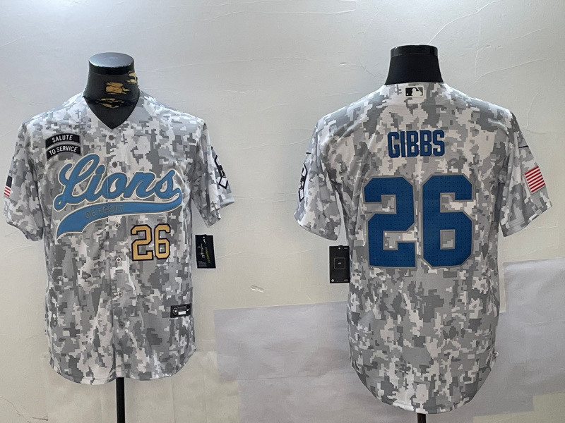 Men's Detroit Lions #26 Jahmyr Gibbs 2024 Arctic Camo Salute To Service Stitched Baseball Jersey 2 Men's Detroit Lions #26 Jahmyr Gibbs 2024 Arctic Camo Salute To Service Stitched Baseball Jersey 2