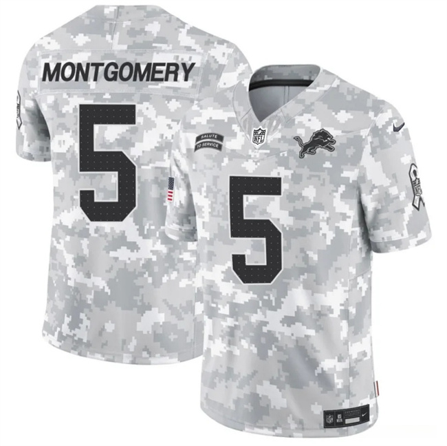 Men's Detroit Lions #5 David Montgomery 2024 F.U.S.E Arctic Camo Salute To Service Limited Stitched Football Jersey Men's Detroit Lions #5 David Montgomery 2024 F.U.S.E Arctic Camo Salute To Service Limited Stitched Football Jersey