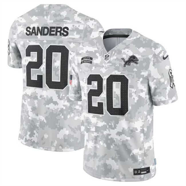 Men's Detroit Lions #20 Barry Sanders 2024 Arctic Camo Salute To Service Limited Stitched Football Jersey Men's Detroit Lions #20 Barry Sanders 2024 Arctic Camo Salute To Service Limited Stitched Football Jersey