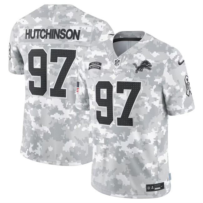 Men's Detroit Lions #97 Aidan Hutchinson 2024 Arctic Camo Salute To Service Limited Stitched Football Jersey Men's Detroit Lions #97 Aidan Hutchinson 2024 Arctic Camo Salute To Service Limited Stitched Football Jersey