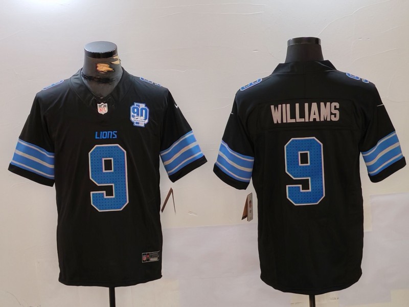 Men's Detroit Lions #9 Jameson Williams Black 2024 F.U.S.E. 2nd Alternate With 90th Anniversary Patch Vapor Limited Stitched Jersey Men's Detroit Lions #9 Jameson Williams Black 2024 F.U.S.E. 2nd Alternate With 90th Anniversary Patch Vapor Limited Stitched Jersey