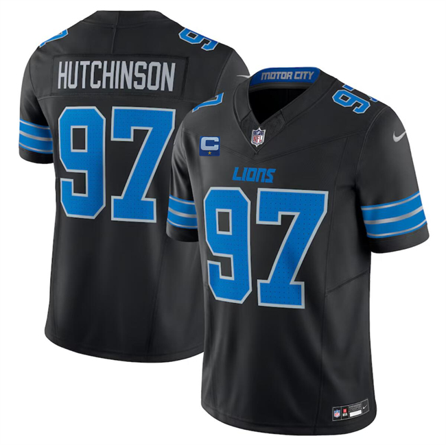 Men's Detroit Lions #97 Aidan Hutchinson Black 2024 F.U.S.E. With 1-Star C Patch 2nd Alternate Vapor Limited Stitched Jersey Men's Detroit Lions #97 Aidan Hutchinson Black 2024 F.U.S.E. With 1-Star C Patch 2nd Alternate Vapor Limited Stitched Jersey