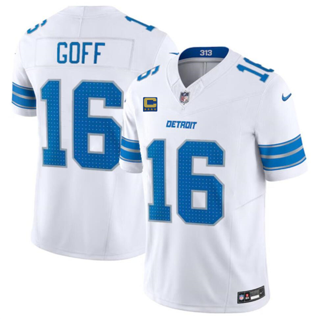 Men's Detroit Lions #16 Jared Goff White 2024 F.U.S.E. With 4-Star C Patch Vapor Limited Stitched Jersey Men's Detroit Lions #16 Jared Goff White 2024 F.U.S.E. With 4-Star C Patch Vapor Limited Stitched Jersey