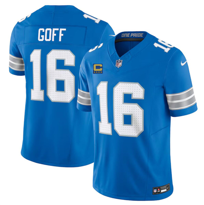 Men's Detroit Lions #16 Jared Goff Blue 2024 F.U.S.E. With 4-Star C Patch Vapor Limited Stitched Jersey Men's Detroit Lions #16 Jared Goff Blue 2024 F.U.S.E. With 4-Star C Patch Vapor Limited Stitched Jersey