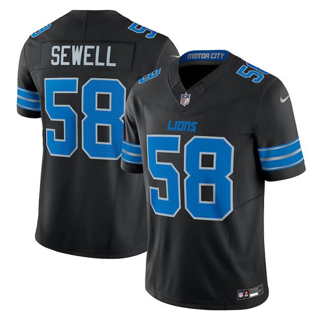 Men's Detroit Lions #58 Penei Sewell Black 2024 F.U.S.E. 2nd Alternate Vapor Limited Stitched Jersey Men's Detroit Lions #58 Penei Sewell Black 2024 F.U.S.E. 2nd Alternate Vapor Limited Stitched Jersey