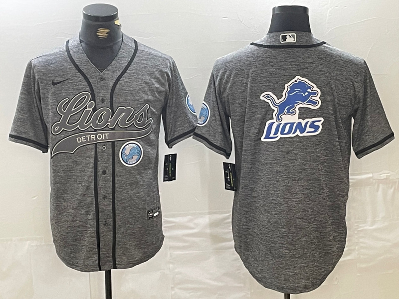 Men's Detroit Lions Team Big Logo Grey Cool Base Stitched Baseball Jersey 1 Men's Detroit Lions Team Big Logo Grey Cool Base Stitched Baseball Jersey 1
