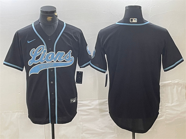 Men's Detroit Lions Blank Black Cool Base Stitched Baseball Jersey Men's Detroit Lions Blank Black Cool Base Stitched Baseball Jersey