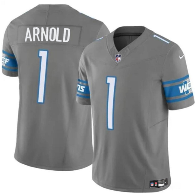 Men's Detroit Lions #1 Terrion Arnold Grey 2024 Draft F.U.S.E. Vapor Untouchable Limited Stitched Jersey Men's Detroit Lions #1 Terrion Arnold Grey 2024 Draft F.U.S.E. Vapor Untouchable Limited Stitched Jersey
