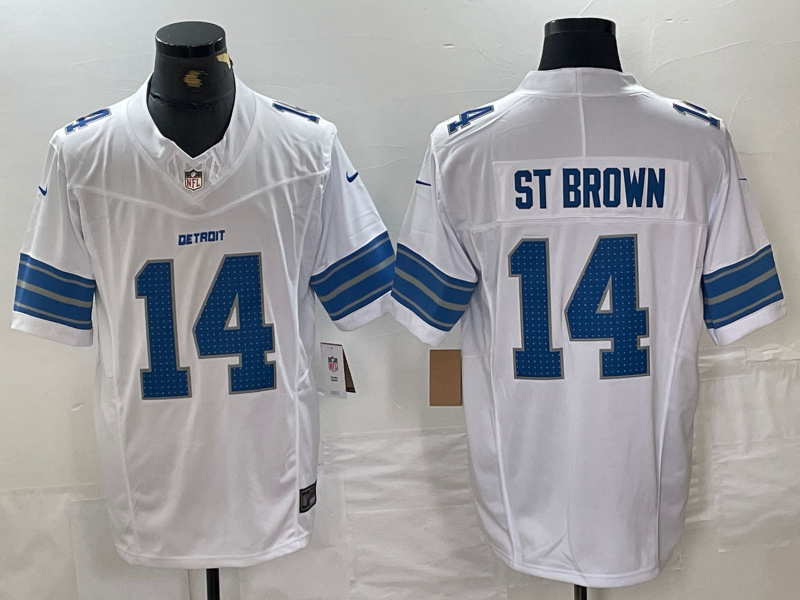 Men's Detroit Lions #14 Amon-Ra St. Brown White 2024 F.U.S.E. Vapor Limited Stitched Jersey Men's Detroit Lions #14 Amon-Ra St. Brown White 2024 F.U.S.E. Vapor Limited Stitched Jersey