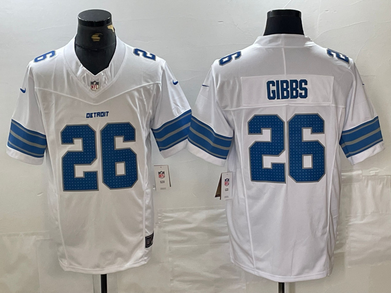 Men's Detroit Lions #26 Jahmyr Gibbs White 2024 F.U.S.E. Vapor Limited Stitched Jersey Men's Detroit Lions #26 Jahmyr Gibbs White 2024 F.U.S.E. Vapor Limited Stitched Jersey