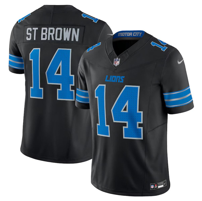 Men's Detroit Lions #14 Amon-Ra St. Brown Black 2024 F.U.S.E. 2nd Alternate Vapor Limited Stitched Jersey Men's Detroit Lions #14 Amon-Ra St. Brown Black 2024 F.U.S.E. 2nd Alternate Vapor Limited Stitched Jersey