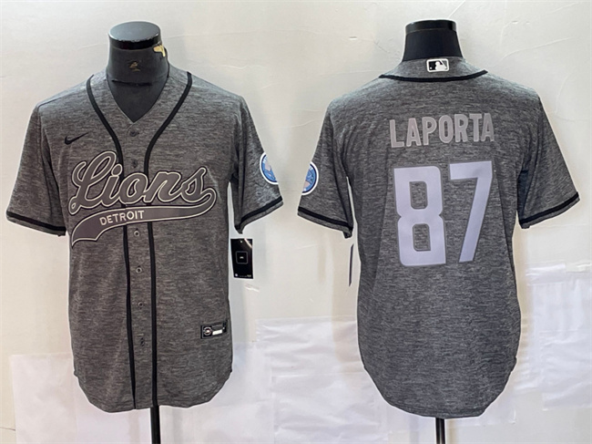 Men's Detroit Lions #87 Sam LaPorta Grey Cool Base Stitched Baseball Jerseys Men's Detroit Lions #87 Sam LaPorta Grey Cool Base Stitched Baseball Jerseys