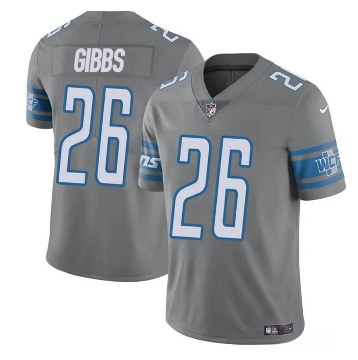 Men's Detroit Lions #26 Jahmyr Gibbs Grey Vapor Untouchable Limited Stitched Jersey Men's Detroit Lions #26 Jahmyr Gibbs Grey Vapor Untouchable Limited Stitched Jersey