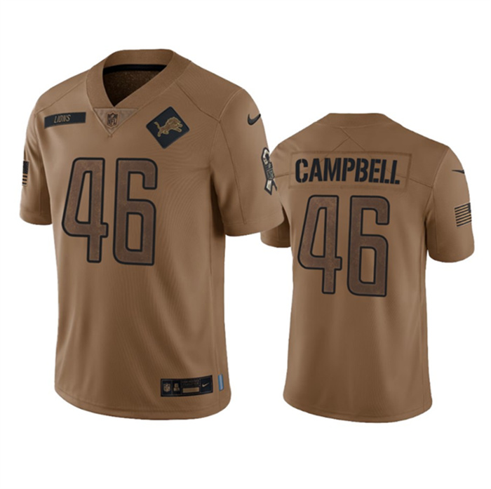 Men's Detroit Lions #46 Jack Campbell 2023 Brown Salute To Service Limited Stitched Jersey Men's Detroit Lions #46 Jack Campbell 2023 Brown Salute To Service Limited Stitched Jersey