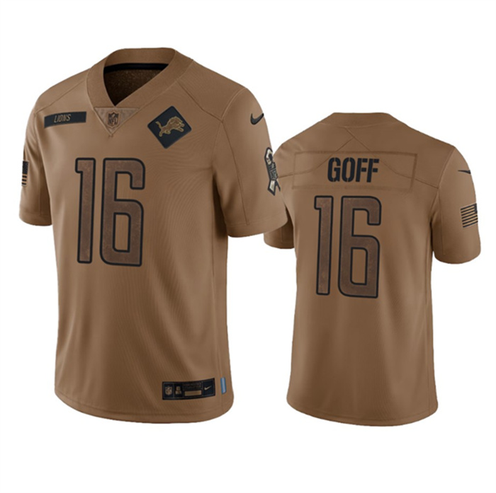 Men's Detroit Lions #16 Jared Goff 2023 Brown Salute To Service Limited Stitched Jersey Men's Detroit Lions #16 Jared Goff 2023 Brown Salute To Service Limited Stitched Jersey