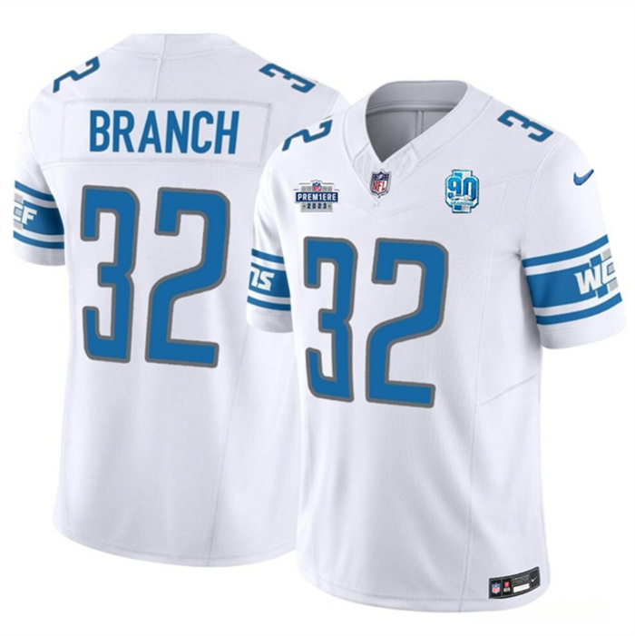 Men's Detroit Lions #32 Brian Branch White 2023 F.U.S.E. With Prem1ere Patch 90th Anniversary Vapor Untouchable Limited Stitched Football Jersey Men's Detroit Lions #32 Brian Branch White 2023 F.U.S.E. With Prem1ere Patch 90th Anniversary Vapor Untouchable Limited Stitched Football Jersey
