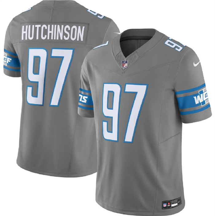 Men's Detroit Lions #97 Aidan Hutchinson Grey 2023 F.U.S.E. Vapor Untouchable Limited Stitched Jersey Men's Detroit Lions #97 Aidan Hutchinson Grey 2023 F.U.S.E. Vapor Untouchable Limited Stitched Jersey