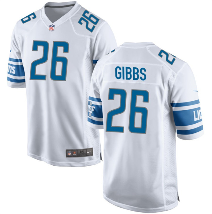 Men's Detroit Lions #26 Jahmyr Gibbs White Stitched Game Jerseys Men's Detroit Lions #26 Jahmyr Gibbs White Stitched Game Jerseys