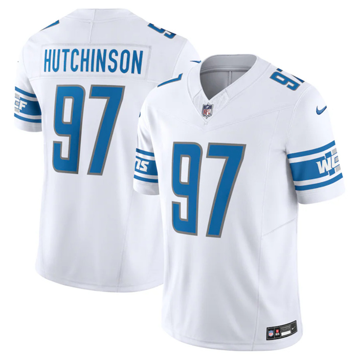 Men's Detroit Lions #97 Aidan Hutchinson White 2023 F.U.S.E. Vapor Untouchable Limited Stitched Jersey Men's Detroit Lions #97 Aidan Hutchinson White 2023 F.U.S.E. Vapor Untouchable Limited Stitched Jersey