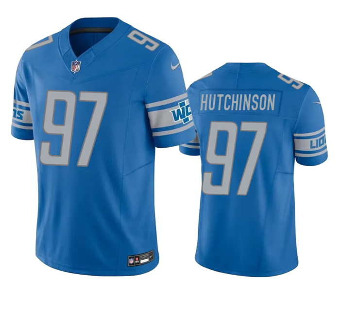 Men's Detroit Lions #97 Aidan Hutchinson Blue 2023 F.U.S.E. Vapor Untouchable Limited Stitched Jersey Men's Detroit Lions #97 Aidan Hutchinson Blue 2023 F.U.S.E. Vapor Untouchable Limited Stitched Jersey