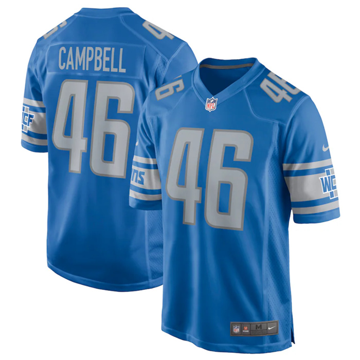 Men's Detroit Lions #46 Jack Campbell Blue Stitched Game Jersey Men's Detroit Lions #46 Jack Campbell Blue Stitched Game Jersey