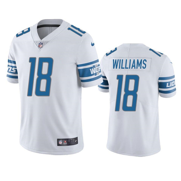 Men's Detroit Lions #18 Jameson Williams White Vapor Untouchable Limited Stitched Jersey Men's Detroit Lions #18 Jameson Williams White Vapor Untouchable Limited Stitched Jersey