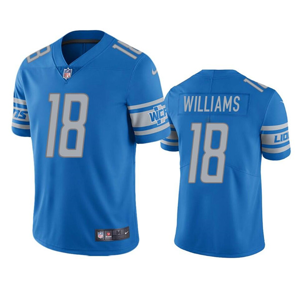 Men's Detroit Lions #18 Jameson Williams Blue Vapor Untouchable Limited Stitched JerseyS Men's Detroit Lions #18 Jameson Williams Blue Vapor Untouchable Limited Stitched JerseyS