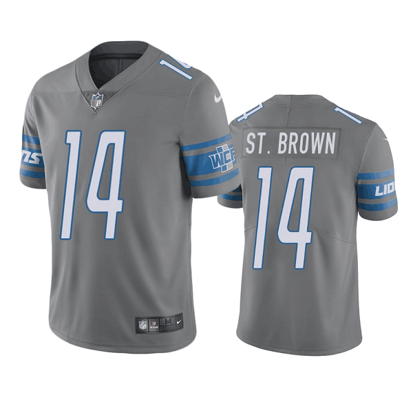 Men's Detroit Lions #14 Mon-Ra St. Brown Grey Vapor Untouchable Limited Stitched Jersey Men's Detroit Lions #14 Mon-Ra St. Brown Grey Vapor Untouchable Limited Stitched Jersey